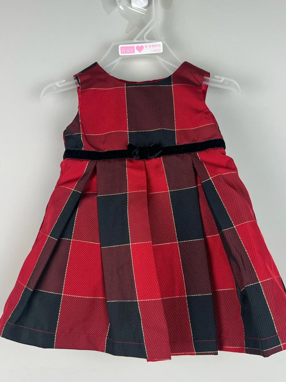 The Children's Place Red and Black Plaid Velvet-Waist Formal Dress